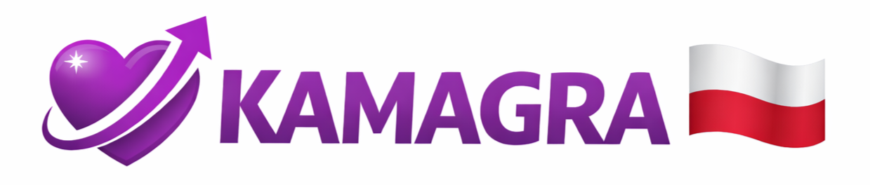 Kamagra Poland logo with purple heart and arrow and Polish flag